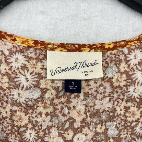 Universal Thread Wrap Dress Womens S Brown Floral V Neck Sleeveless Stretch Mini - Picture 9 of 11